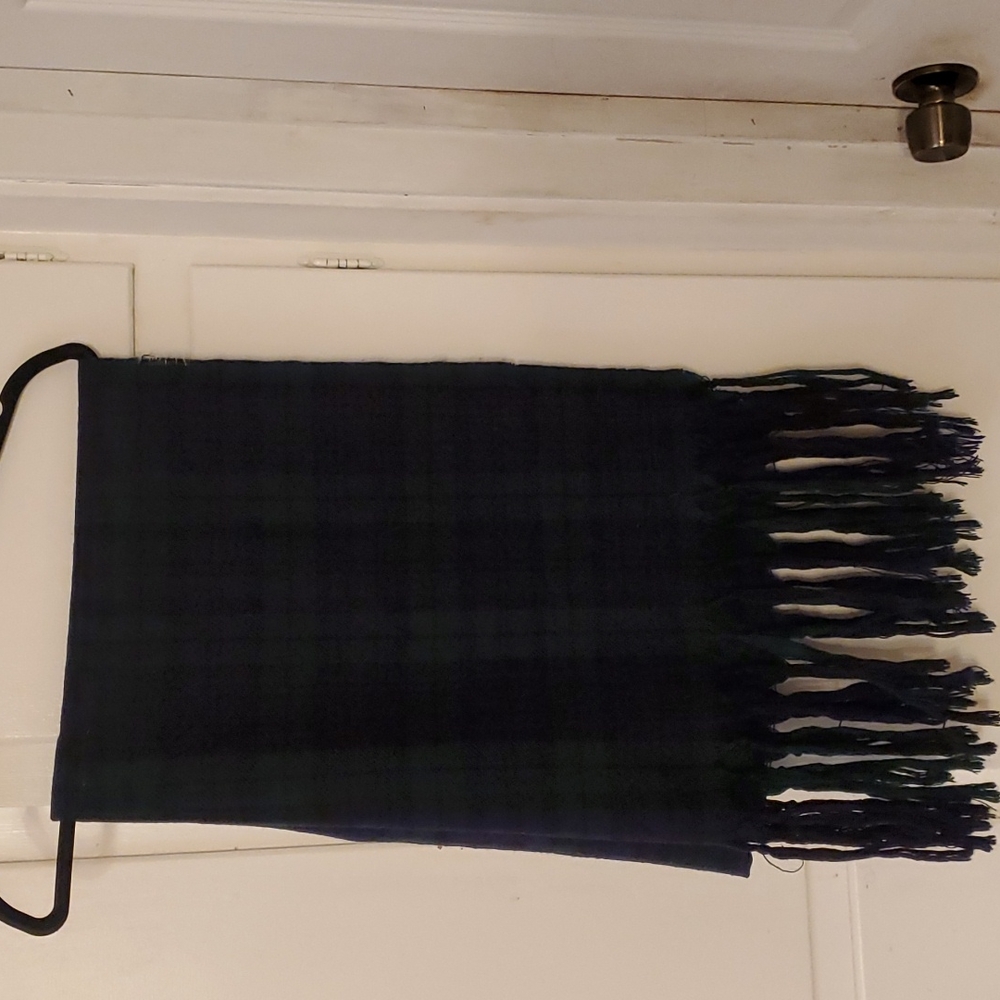 Vintage Plaid  long Scarf, Made in Japan Fringe 84"×30" unisex